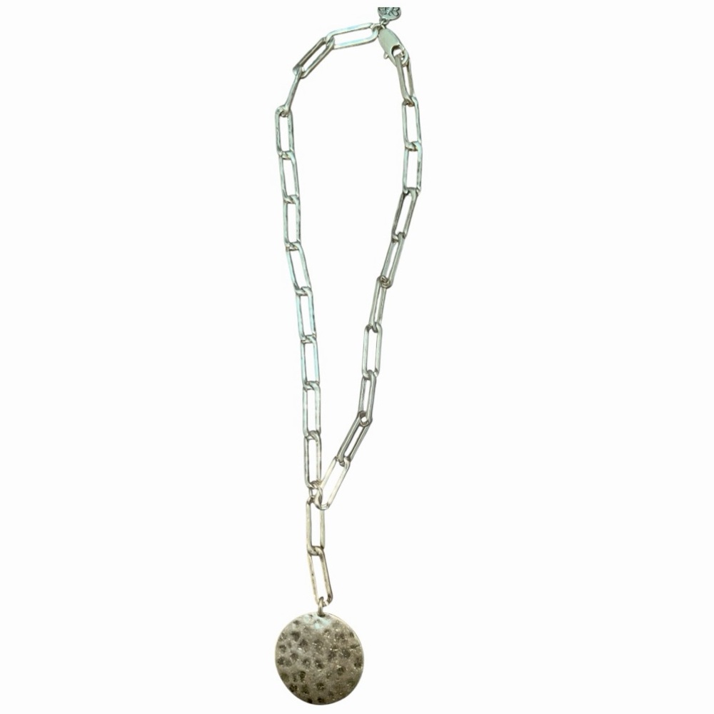 Gold Hammered Link Chain Disk Necklace Womenβs Like New